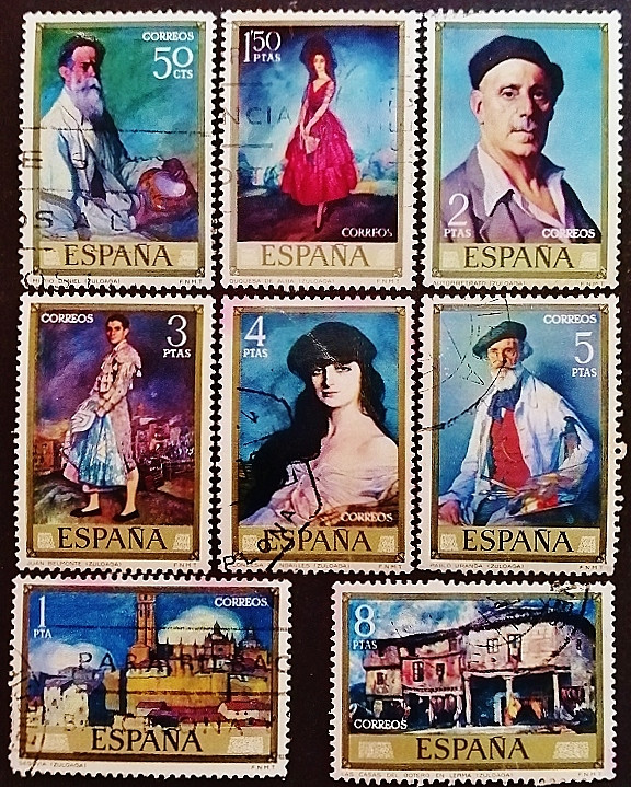 Набор почтовых марок (8 шт.). "Художники - Игнасио Сулоаги". 1971 год, Испания.