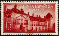 Почтовая марка (15 c.). "Королевский дворец Эль-Пардо в Мадриде". 1955 год, Испанская Гвинея.