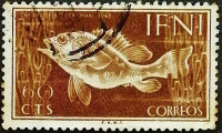 Почтовая марка (60 c.). "Темный группер". 1953 год, Ифни.