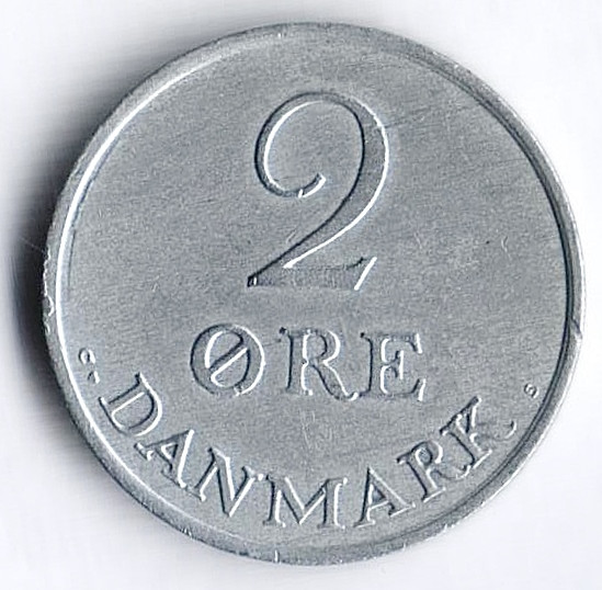 Монета 2 эре. 1966(C;S) год, Дания.