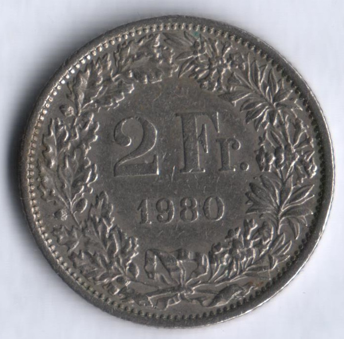 2 франка. 1980 год, Швейцария.