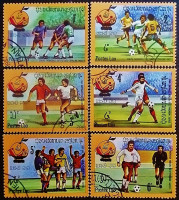 Набор почтовых марок (6 шт.). "Чемпионат мира по футболу, Испания`1982 (II)". 1982 год, Лаос.