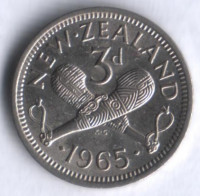 Монета 3 пенса. 1965 год, Новая Зеландия.