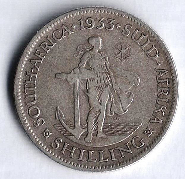 Монета 1 шиллинг. 1933 год, Южная Африка.