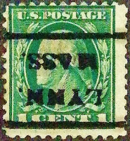 Почтовая марка (1 c.). "Джордж Вашингтон". 1912 год, США. Предварительное гашение "LYNN./MASS.".