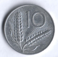 Монета 10 лир. 1956 год, Италия.