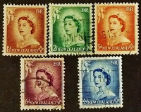 Набор марок (5 шт.). "Королева Елизавета II". 1953-1954 год, Новая Зеландия.