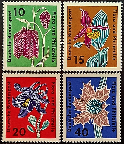 Набор марок (4 шт.). "Выставка флоры и филателии, Гамбург". 1963 год, ФРГ.