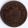 Монета 2 раппена. 1850(A) год, Швейцария.