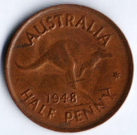 Монета 1/2 пенни. 1948(m) год, Австралия.