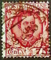 Почтовая марка (75 c.). "Витторио Эммануил III". 1926 год, Италия.