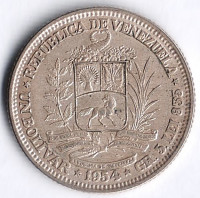 Монета 1 боливар. 1954(p) год, Венесуэла.