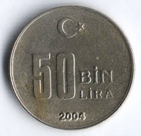 Монета 50000 лир. 2004 год, Турция.