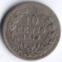 Монета 10 центов. 1849 год, Нидерланды.