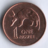 Монета 1 нгве. 1983 год, Замбия.