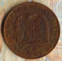 Монета 5 сантимов. 1856(W) год, Франция.