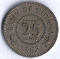 Монета 25 центов. 1967 год, Гайана.