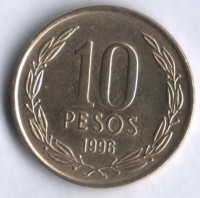 10 песо. 1996 год, Чили. 10 песо. 1996 год, Чили.