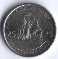 Монета 25 центов. 2010 год, Восточно-Карибские государства.