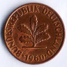 Монета 2 пфеннига. 1960(G) год, ФРГ.