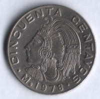 Монета 50 сентаво. 1978 год, Мексика. Куаутемок.