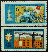 Набор почтовых марок (2 шт.). "Ханой - 10-летие освобождения". 1964 год, Вьетнам.