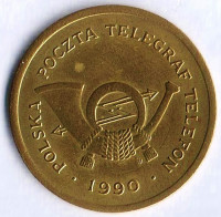 Таксофонный жетон для международных звонков. 1990(C) год, Польша. Со знаком Варшавского МД.