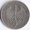 Монета 2 марки. 1957(J) год, ФРГ. Макс Планк.