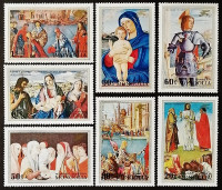 Набор почтовых марок (7 шт.) с блоком. "Картины венецианских мастеров". 1972 год, Монголия.