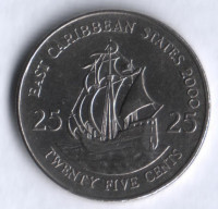 Монета 25 центов. 2000 год, Восточно-Карибские государства.