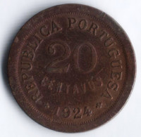 Монета 20 сентаво. 1924 год, Португалия.