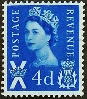 Марка почтовая (4 p.). "Королева Елизавета II". 1966 год, Шотландия.