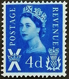 Марка почтовая (4 p.). "Королева Елизавета II". 1966 год, Шотландия.