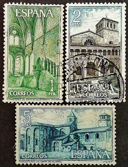 Набор почтовых марок (3 шт.). "Монастырь Санта-Мария-де-Уэрта". 1964 год, Испания.