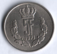 Монета 5 франков. 1971 год, Люксембург.