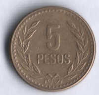 Монета 5 песо. 1990 год, Колумбия.