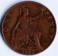 Монета 1 пенни. 1902 год, Великобритания.