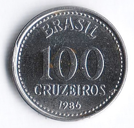 Монета 100 крузейро. 1986 год, Бразилия.