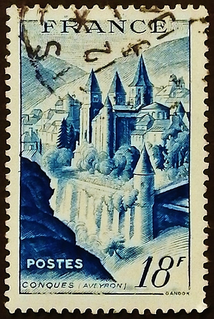 Почтовая марка. "Аббатство Конк - Авейрон". 1948 год, Франция.