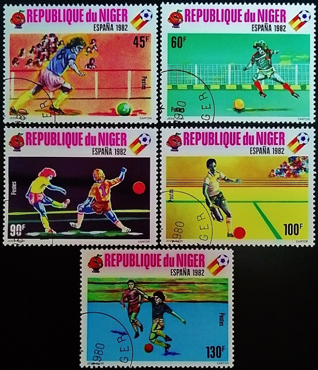 Набор почтовых марок (5 шт.). "Чемпионат мира по футболу FIFA, Испания`1982". 1980 год, Нигер.