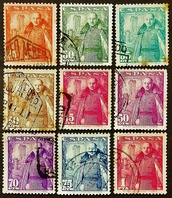 Набор почтовых марок (9 шт.). "Генерал Франко (IV)". 1948-1954 годы, Испания.