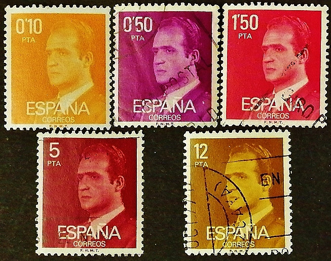 Набор почтовых марок (5 шт.). "Король Хуан Карлос". 1976-1984 годы, Испания.