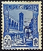 Почтовая марка (50 c.). "Мечеть Хальфауин в Тунисе". 1937 год, Тунис.