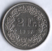 2 франка. 1987 "В" год, Швейцария.