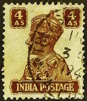 Почтовая марка (4 an.). "Король Георг VI". 1941 год, Британская Индия. Почтовая марка (4 an.). "Король Георг VI". 1941 год, Британская Индия.