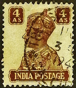 Почтовая марка (4 an.). "Король Георг VI". 1941 год, Британская Индия. Почтовая марка (4 an.). "Король Георг VI". 1941 год, Британская Индия.