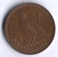 Монета 1 пенни. 1990(AA) год, Гибралтар.