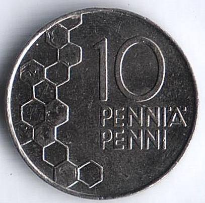 Монета 10 пенни. 1992 год, Финляндия.
