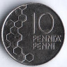 Монета 10 пенни. 1992 год, Финляндия.