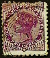Почтовая марка (2 p.). "Королева Виктория". 1882 год, Новая Зеландия.